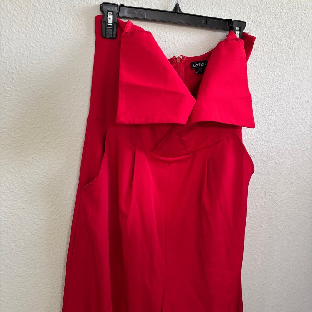 Boohoo Red Bandeau Tailored Wide Leg Jumpsuit Sleeveless Women's Size 12 - Picture 4 of 10